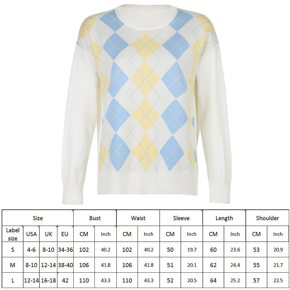 White Plaid Argyle Y2k Sweater - 201240203 S / United States / Beige Find Epic Store
