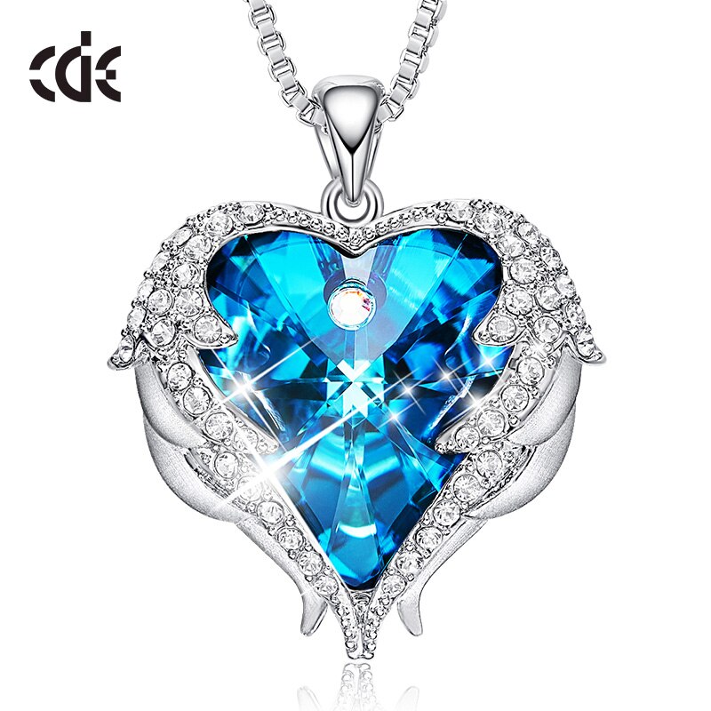 Original Design Angel Wings Embellished with Crystals from Swarovski Heart Shape Pendant Necklace Jewelry Valentine's Gift - 200000162 Blue / United States / 40cm Find Epic Store