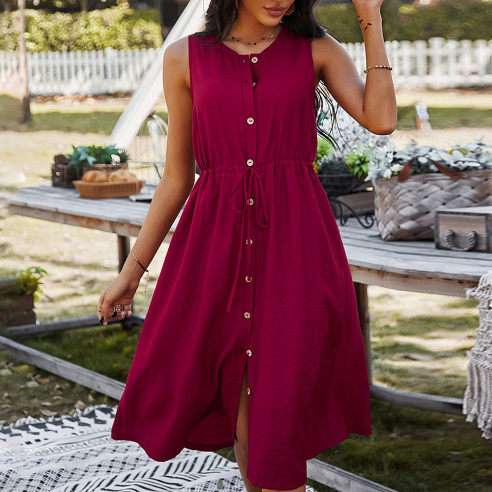 Fashion Button Sleeveless Dress - Find Epic Store