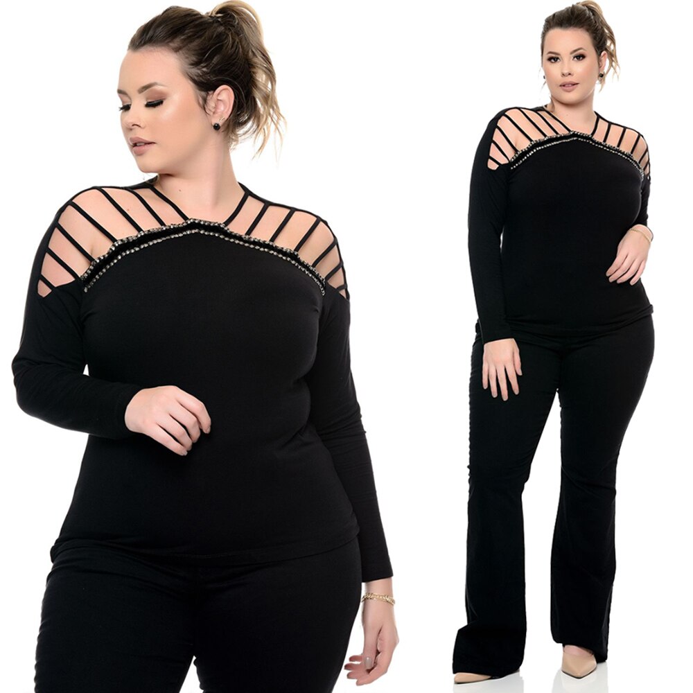 6XL Plus Size Women Off Shoulder Long Sleeve Velvet T-shirts - 200000791 Find Epic Store