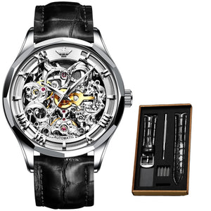 Men Skeleton Genuine Leather Luxury Automatic Wristwatch - 200033142 gray face-black / United States Find Epic Store