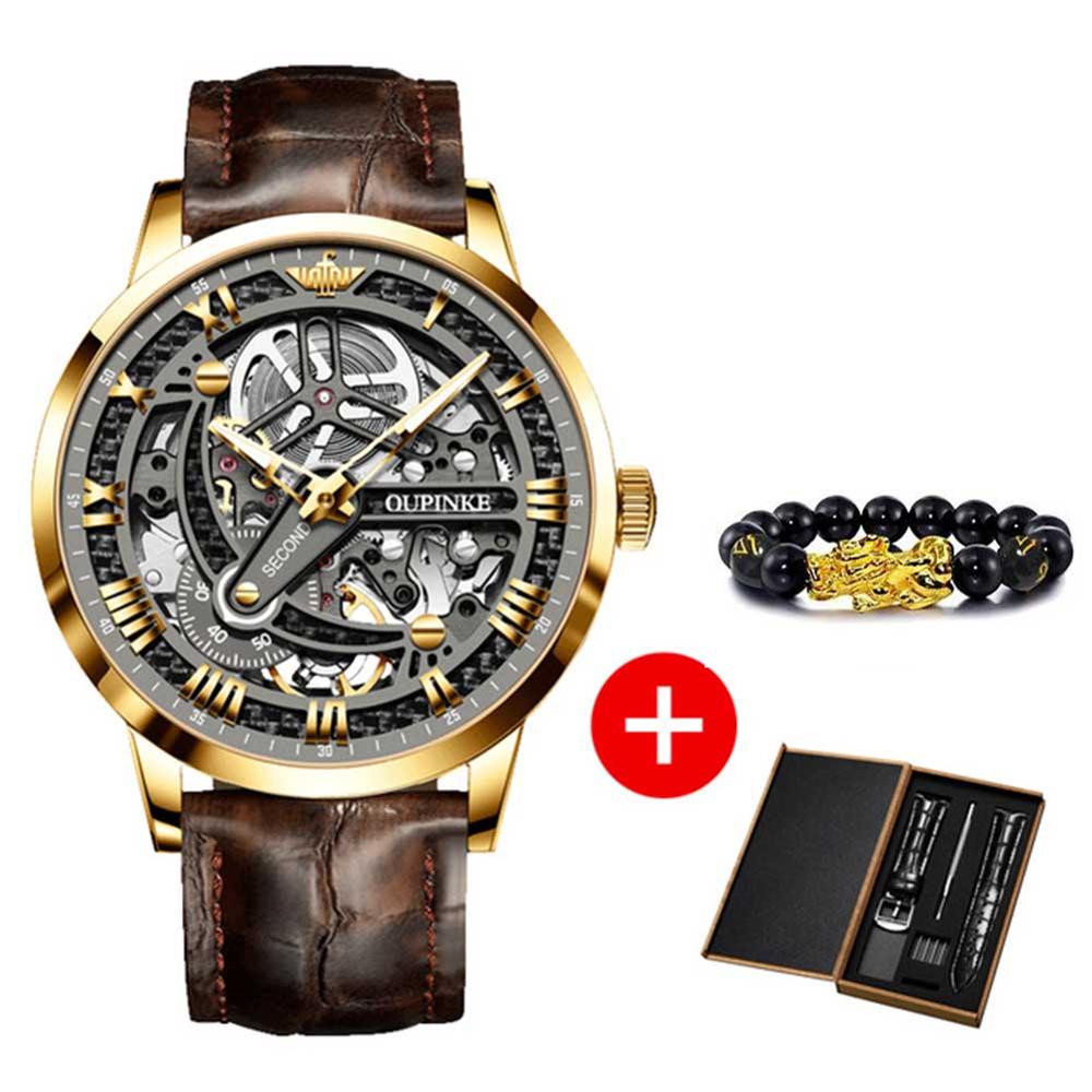 OUPINKE Automatic Mechanical Skeleton Leather Wristwatch - 200033142 two tone face / United States Find Epic Store