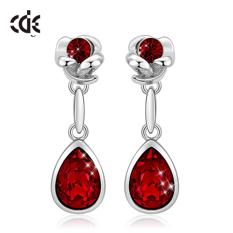 Jewelry Pink Crystals Rose Flower & Teardrop Statement Earrings - 200000168 Red / United States Find Epic Store