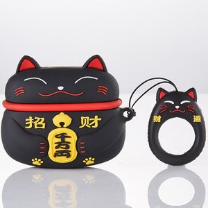 For Airpods Pro Case Cute Anime Cartoon Lucky Cat for Airpods 2 Cover Soft Rechargeable Headphone Cases Protector Silicone - 200001619 United States / black pro Find Epic Store