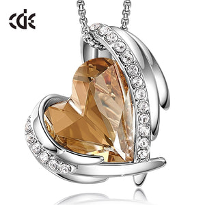 Women Gold Necklace Pendant Embellished with Crystals Pink Heart Necklace Angel Wing Jewelry Mom Gift - 100007321 Caramel / United States Find Epic Store