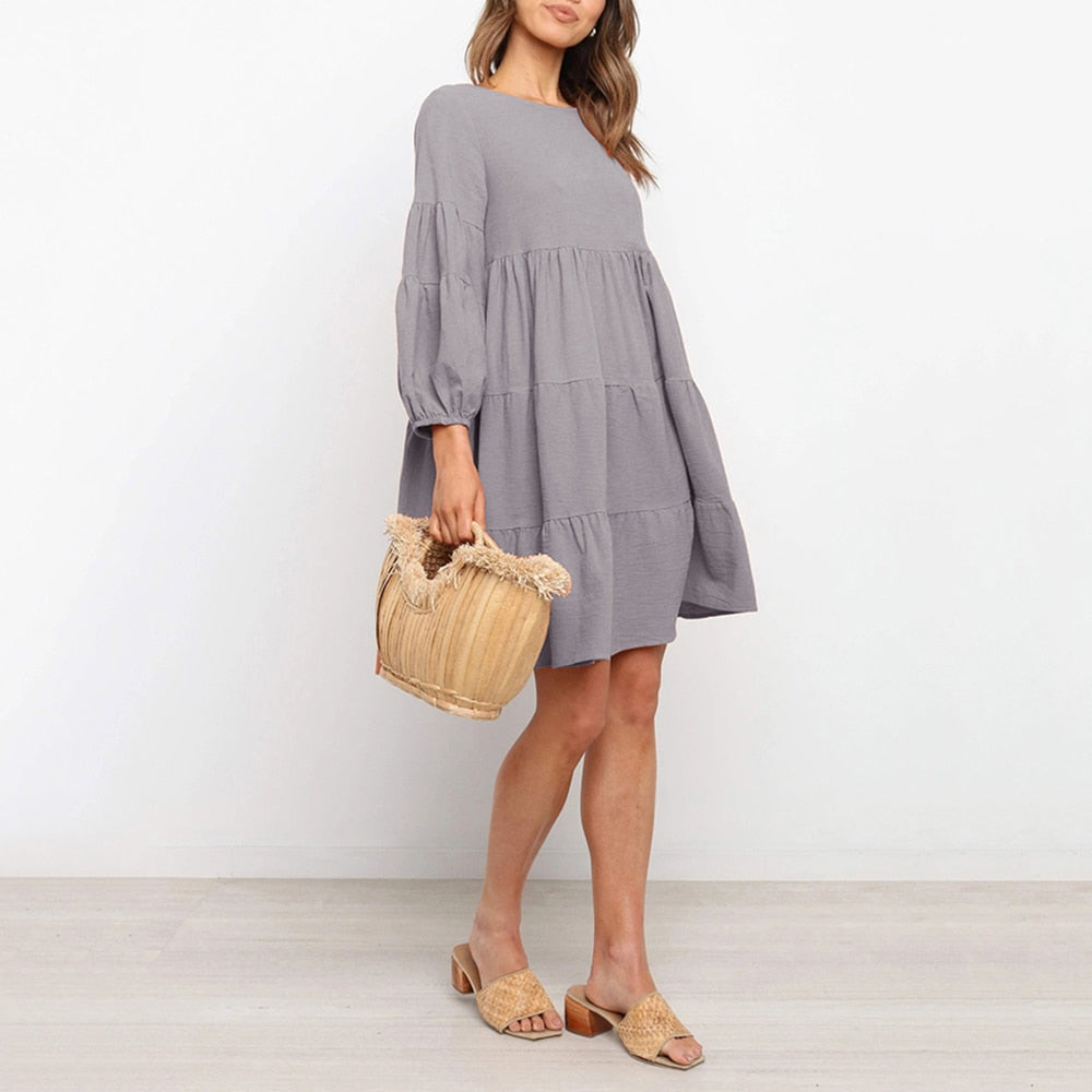 Cotton linen Slid Color Dress - Gray / S / United States Find Epic Store