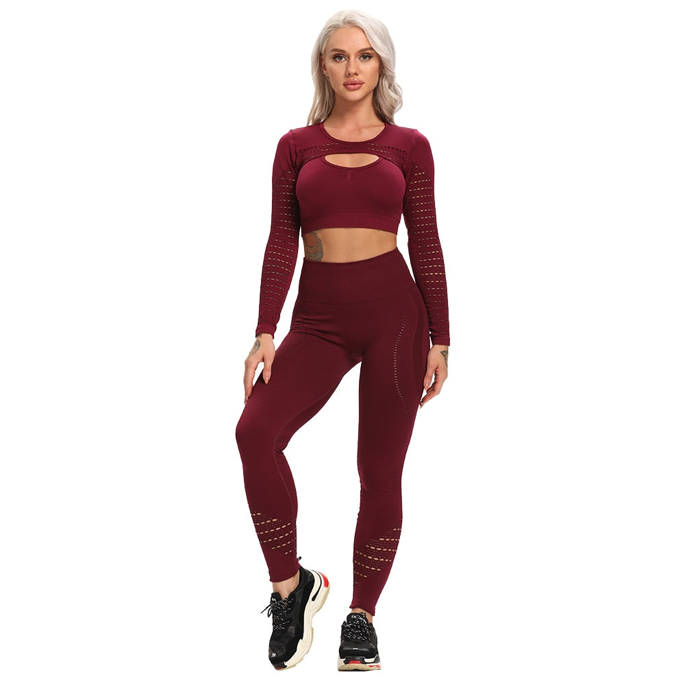 2 Pieces Seamless Sports Sets - 200002143 Maroon set 1 / S / United States Find Epic Store