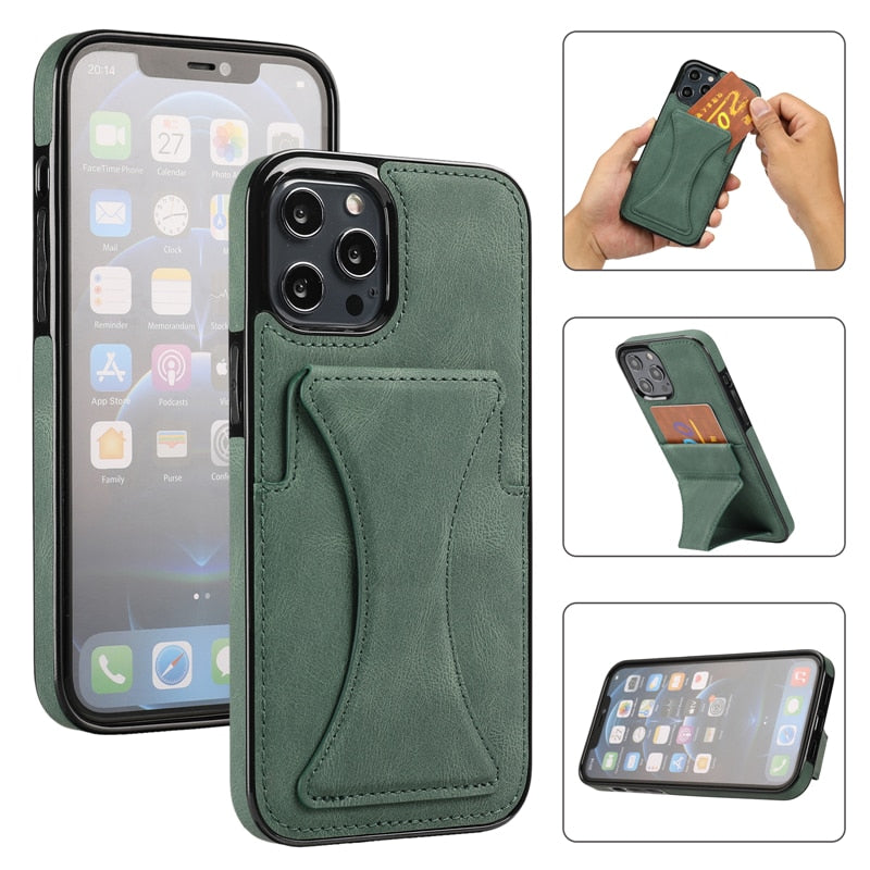 iPhone 7/7 Plus/8/8 Plus/X/XR/XS/XS Max/SE(2020)/11/11 Pro/11 Pro Max/12/12 Pro/12 Mini/12 Pro Max Case - Slim Fit Premium Leather Card Slots with Kickstand Cover - 380230 for iPhone 7 / Green / United States Find Epic Store