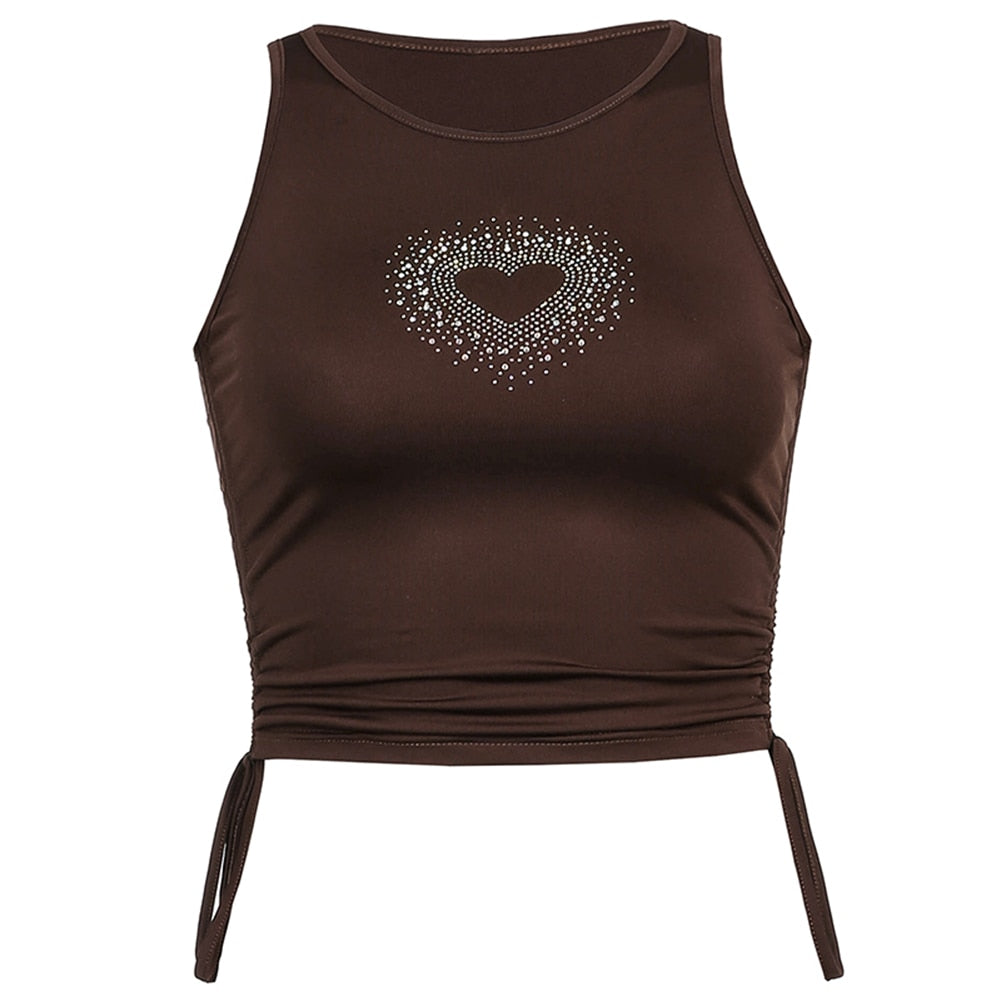 Heart Shinny Diamond Brown Tank Top - 200000790 Brown / L / United States Find Epic Store