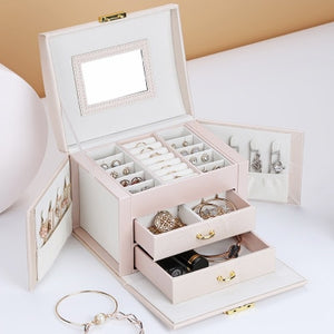 2021 Newly Jewelry Storage Box Large Capacity Portable Lock With Mirror Jewelry Storage Earrings Necklace Ring Jewelry Display - 200001479 United States / White 03 Find Epic Store