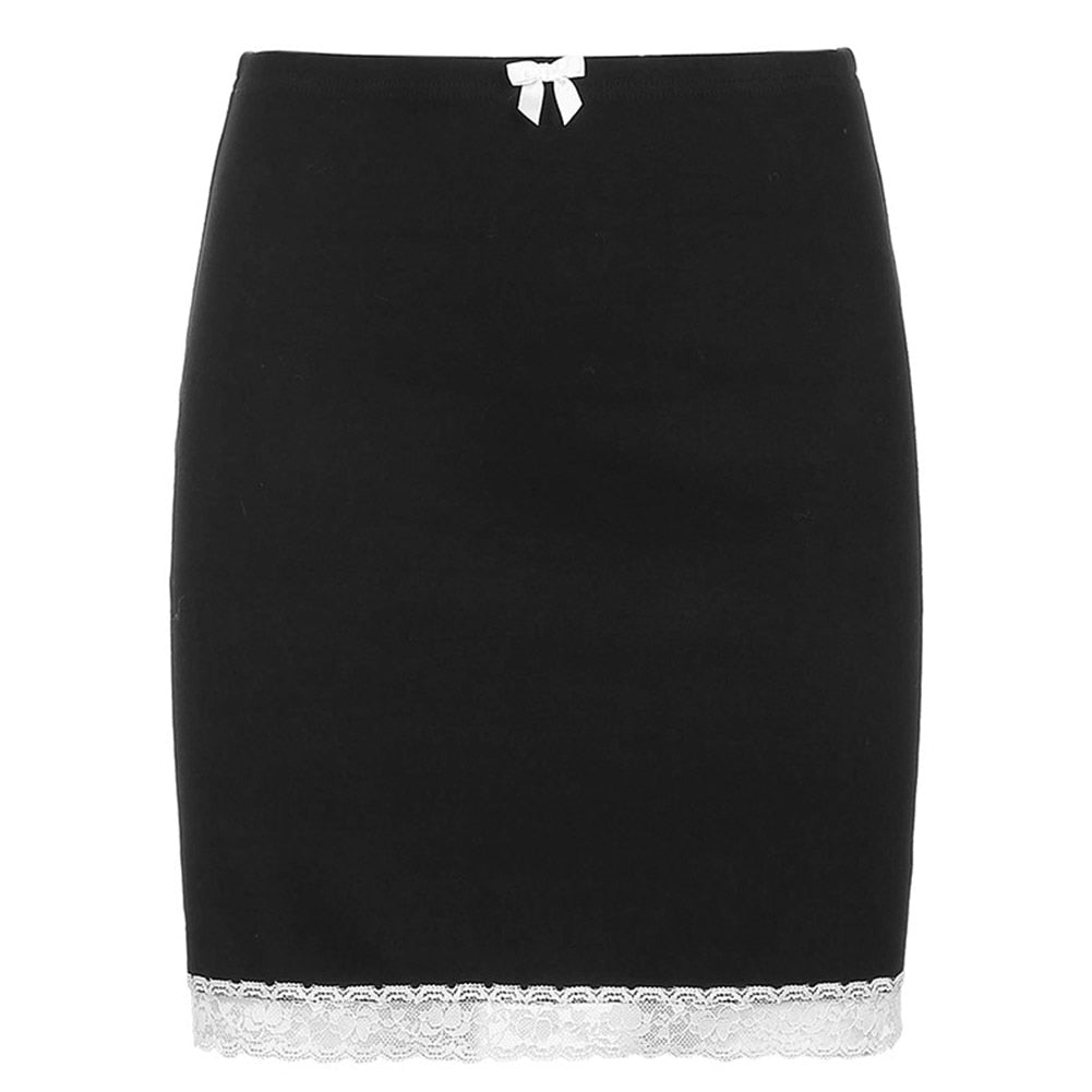 Lace Hem Gothic Y2k Skirt - 349 Black / S / United States Find Epic Store
