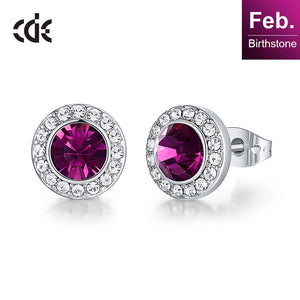 Fashionable Luxury Red Color Crystal Round Shape Stud Earrings - 200000171 Violet / United States Find Epic Store