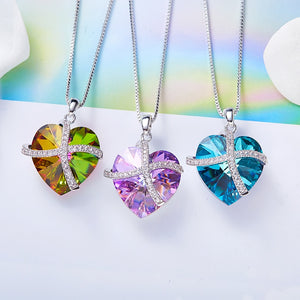 Fashion Jewelry Purple Crystal Heart Pendant Necklace with CZ Cross Women Love Gifts Collier ras du cou - 200000162 Find Epic Store