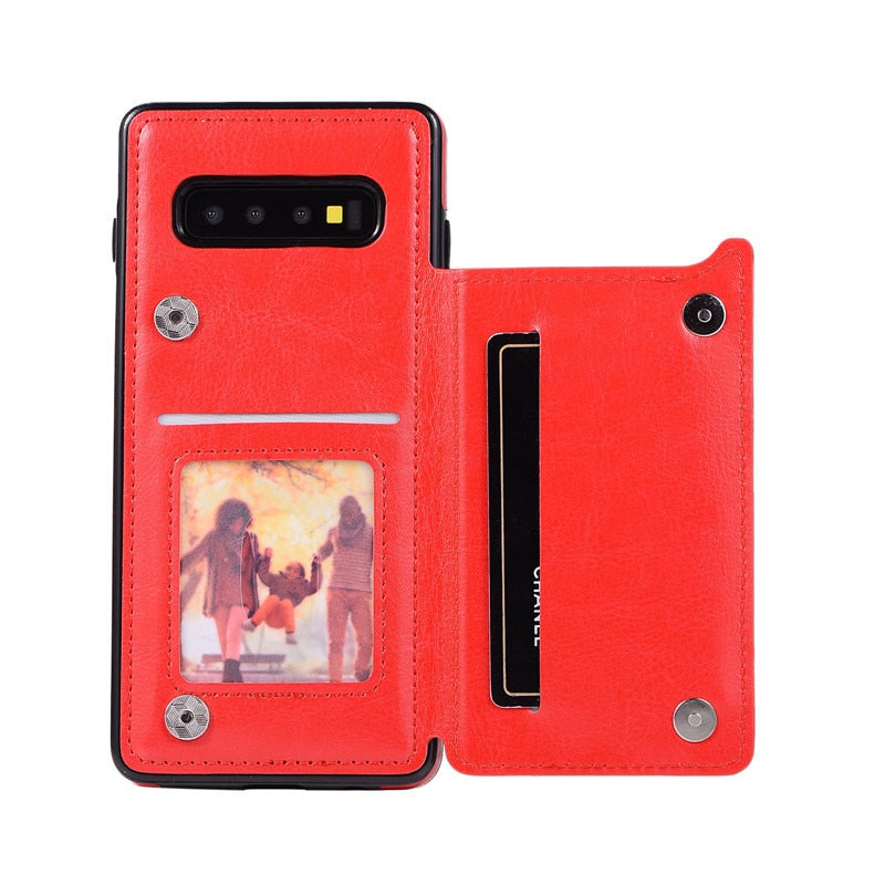 Red Color Case - Premium PU Leather Case for Samsung Galaxy S20 S10 S9 S8 Plus Ultra S10e S7 Edge Note 10 Pro Card Slots Magnetic Shockproof Case - 380230 For Galaxy S7 / Red / United States Find Epic Store