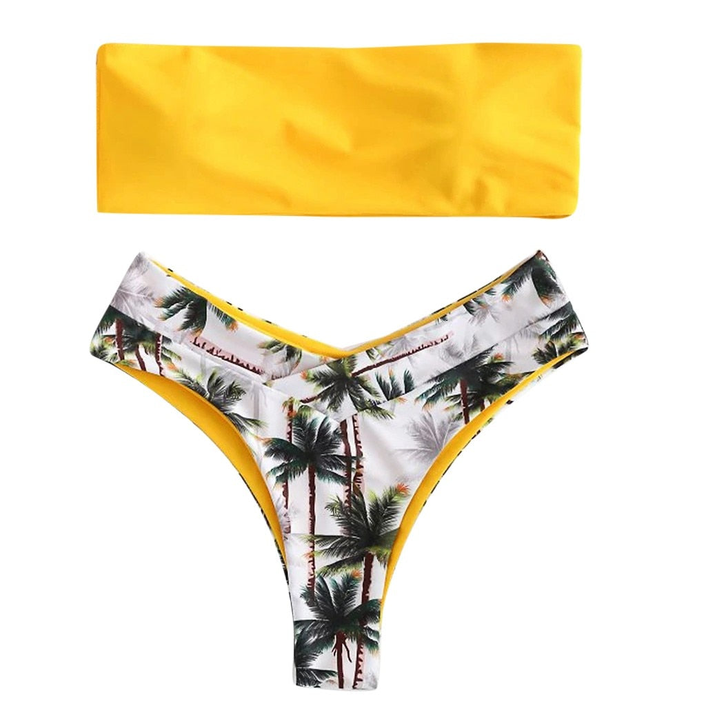 Brazilian Coconut Print Padded Swimwear - 200000598 Yellow / S / United States Find Epic Store