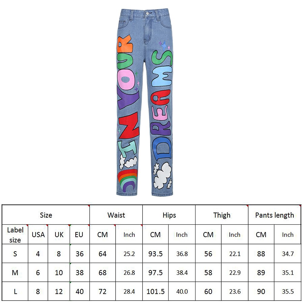 Letter Print Fashion Streetwear Jeans - 200000361 Find Epic Store