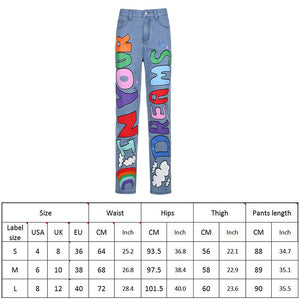 Letter Print Fashion Streetwear Jeans - 200000361 Find Epic Store