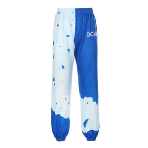 Letter Tie Dye Print Casual Sweatpants - 200000366 Blue / S / United States Find Epic Store