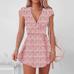 Front Floral Print V Neck Mini Dress - Pink / S / United States Find Epic Store