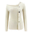 Fashion Women One Shoulder Splicing Buttons Long Sleeve Sweater - 200000373 Find Epic Store