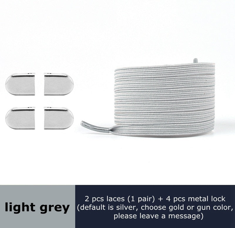 Metal lock Shoe Lace Elastic Flat Multi color options Easy to remove No tie shoelace Child adult Universal Lazy Shoelaces - 3221015 light grey / United States / 100cm Find Epic Store