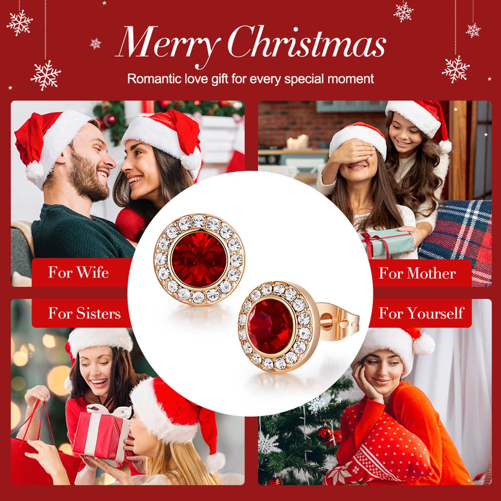 Fashionable Luxury Red Color Crystal Round Shape Stud Earrings - 200000171 Find Epic Store