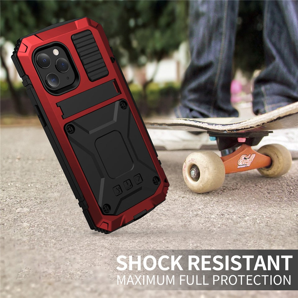 Metal Shockproof Kickstand Phone Case For iPhone 12 Pro Max XS Max XR Dustproof Tempered glass Cover For iPhone 12 Mini 11 Pro - 380230 Find Epic Store