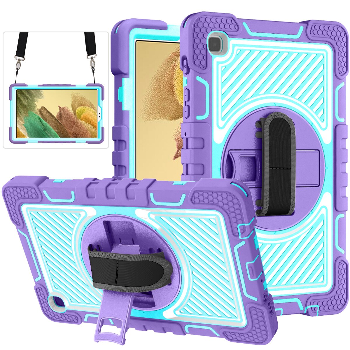 For Samsung Galaxy Tab A7 Lite T220/T225, Kid Proof Full Body Protective Case 360 Rotatable Kickstand & Hand Strap Cover - Purple / for Tab A7 Lite / United States Find Epic Store