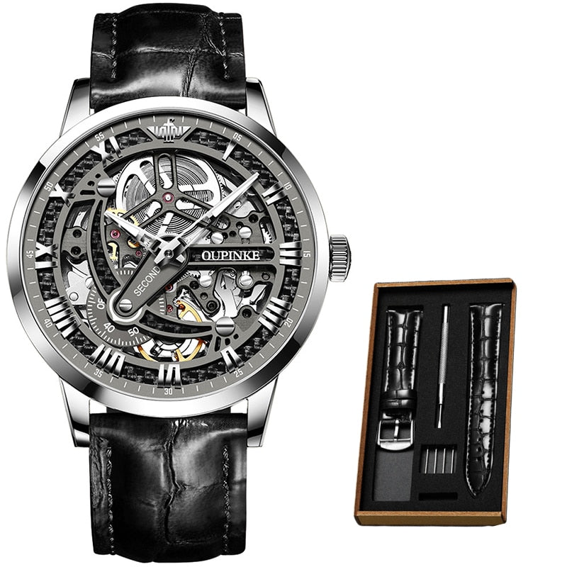 Automatic Luxury Mechanical Skeleton Leather Top Brand Wristwatch - 200033142 Black -siliver / United States Find Epic Store