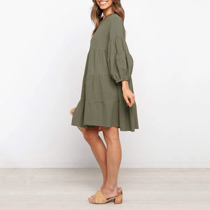 Cotton linen Slid Color Dress - Army Green / S / United States Find Epic Store