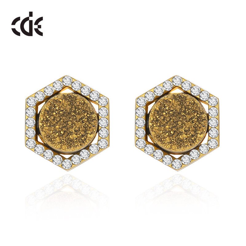 Hexagon Stud Earrings with Zircon Gold Plated Geometric Earrings - 200000171 Gold / United States Find Epic Store