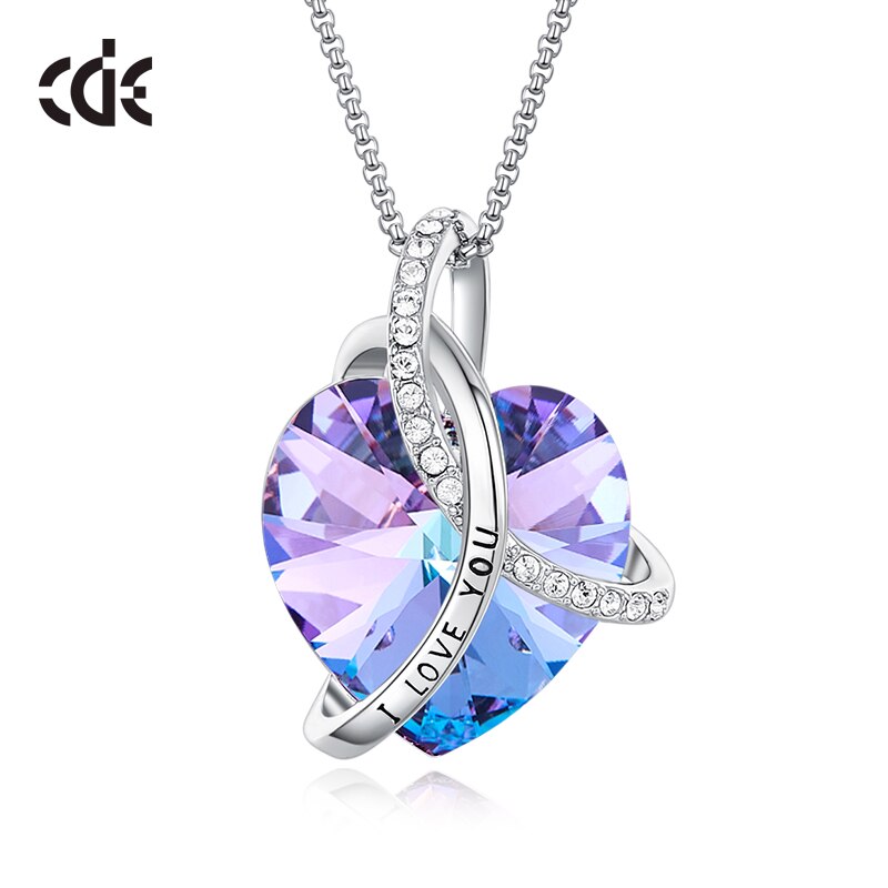 I Love You Pendant Necklace with Purple Heart Crystal for Women Fashion Necklace Jewelry Anniversary Gift - 200000162 Purple / United States / 40cm Find Epic Store