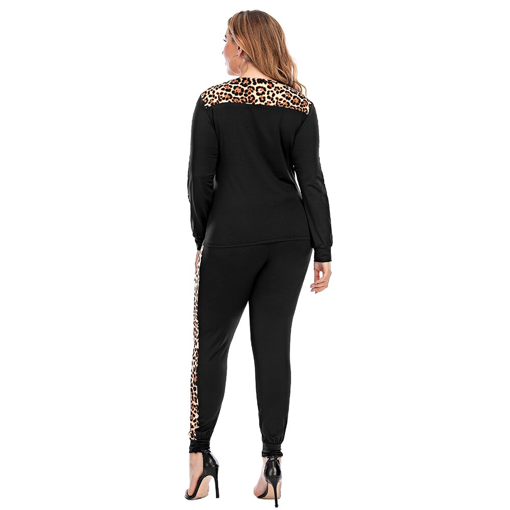 Plus Size Two-piece Leopard Stitching Sportswear Outfit - 201530602 Find Epic Store