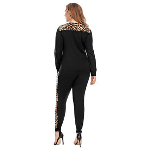 Plus Size Two-piece Leopard Stitching Sportswear Outfit - 201530602 Find Epic Store