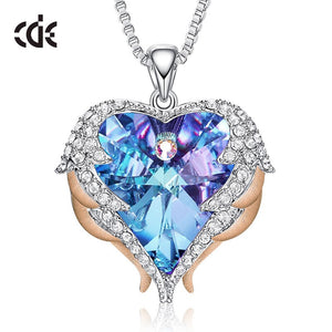 Women Fashion Brand Necklace AB Color Crystals Jewelry Angel Wings Heart Pendant Necklace Bijoux Accessories - 200000162 Purple Gold / United States / 40cm Find Epic Store