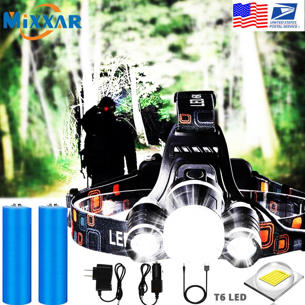 3 T6 R5 LED Hard Hat Headlight Headlamp Flashlight Rechargeable Battery Car Wall Charger for Camping - 200331183 Find Epic Store