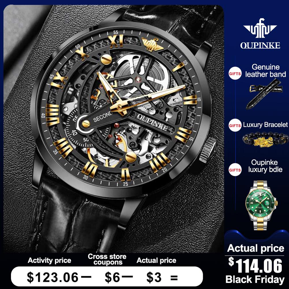 OUPINKE Automatic Mechanical Skeleton Leather Wristwatch - 200033142 Find Epic Store