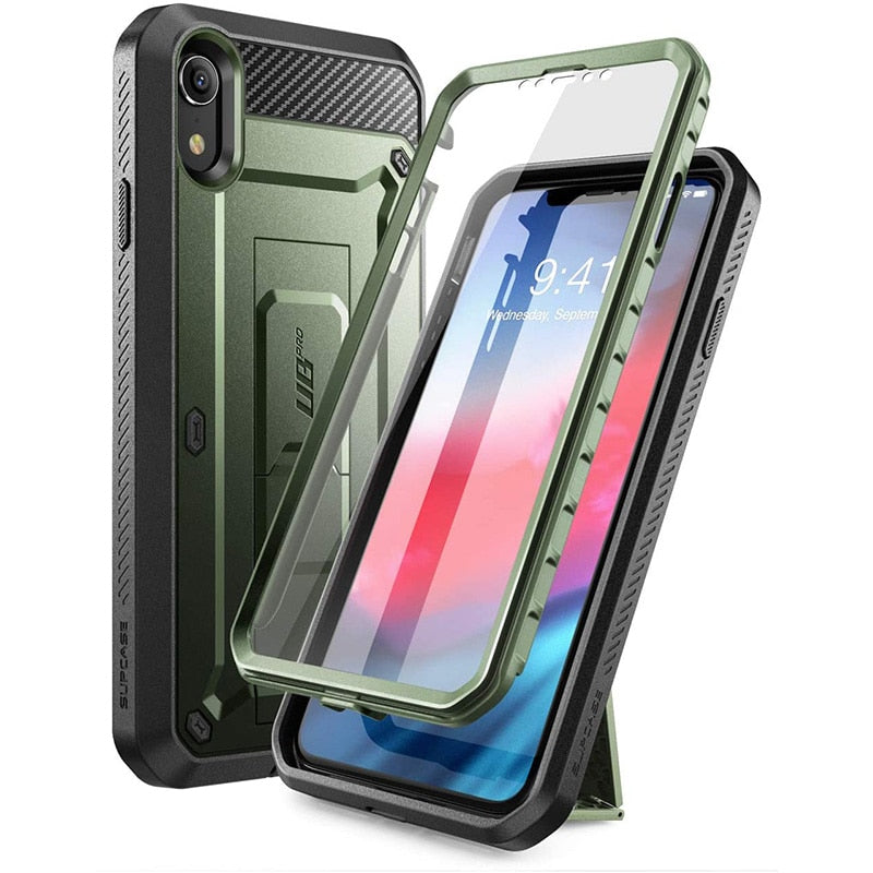 For iPhone XR Case 6.1 inch UB Pro Full-Body Rugged Holster Phone Case Cover with Built-in Screen Protector & Kickstand - 380230 PC + TPU / Green / United States Find Epic Store
