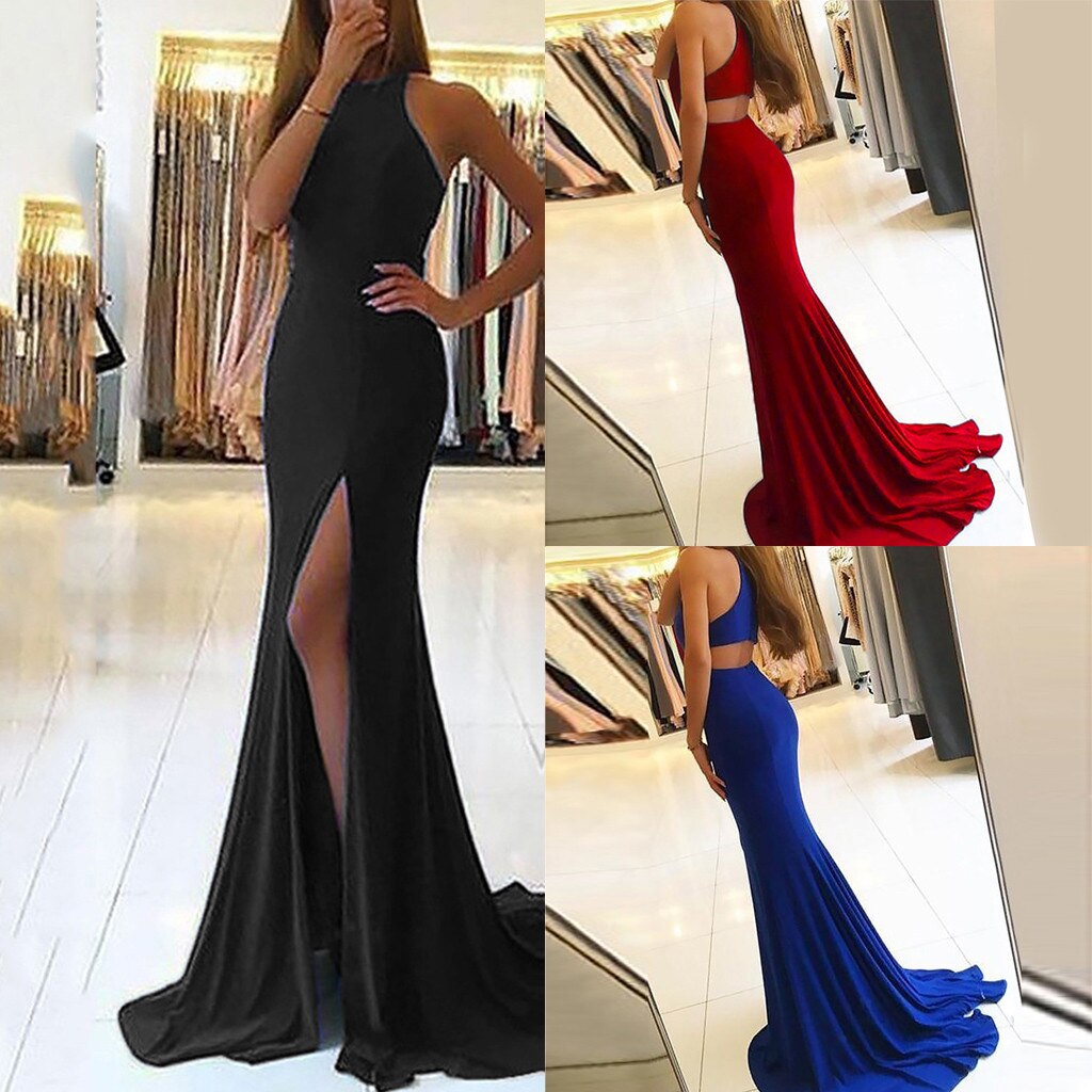 Elegant Halter Solid Slit Dress - 200000601 Find Epic Store