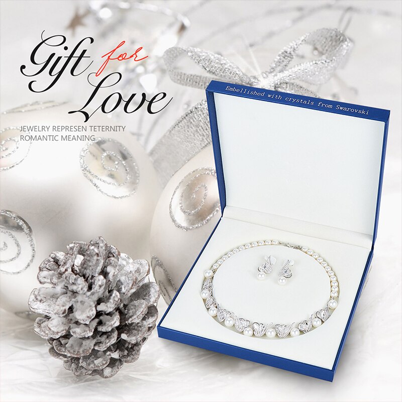 Wedding Jewelry Set with Heart Crystals and Pearls - 100007324 Crystal in box / United States Find Epic Store