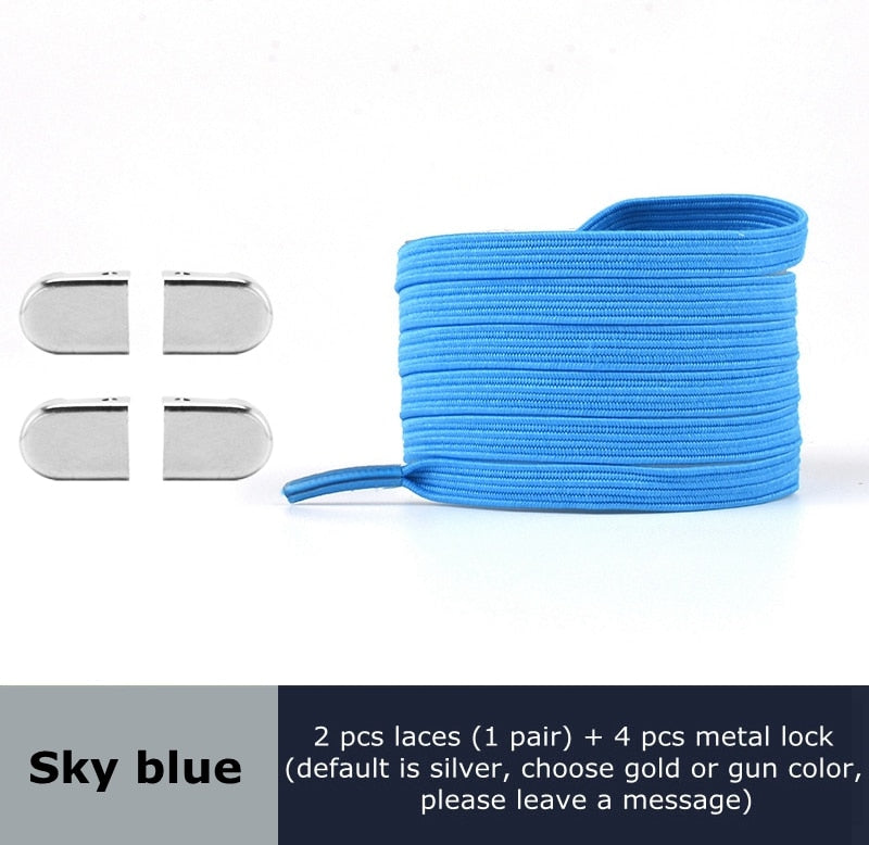 Metal lock Shoe Lace Elastic Flat Multi color options Easy to remove No tie shoelace Child adult Universal Lazy Shoelaces - 3221015 Sky Blue / United States / 100cm Find Epic Store