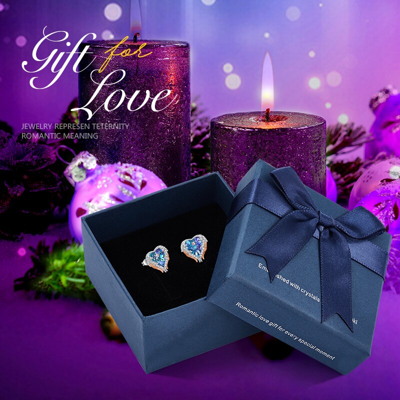 Fashion Brand Earrings Embellished with Blue Crystal Heart Earrings - 200000171 Purple Gold in box / United States Find Epic Store