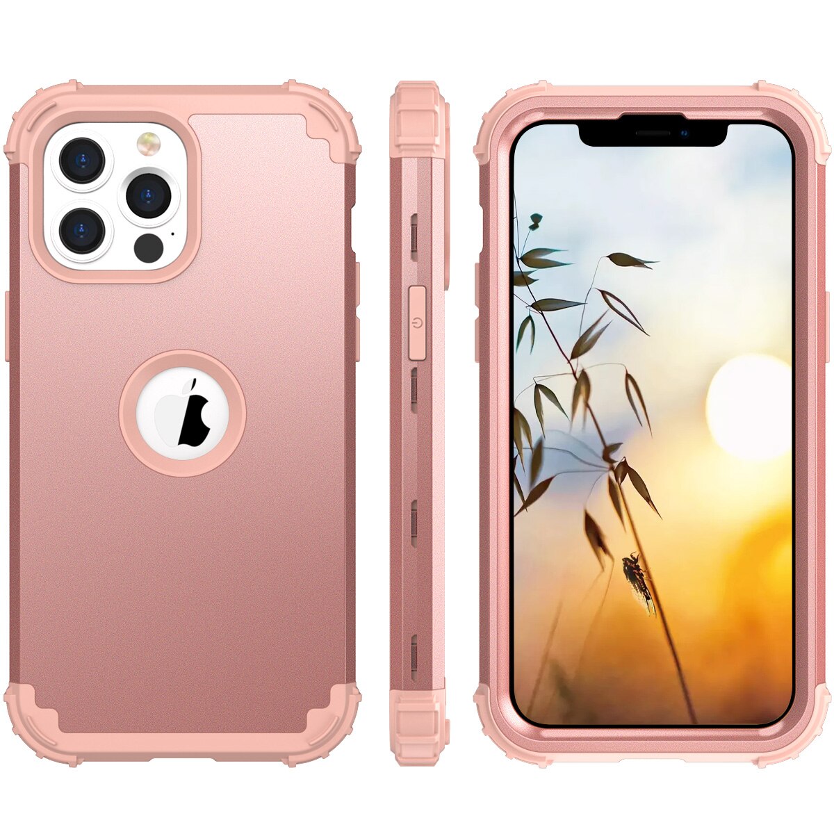iPhone 13 Pro Case, 3-in-1 Hybrid Soft Silicone Rubber Hard PC Heavy Duty Shockproof Rugged Anti-Slip Bumper Protective Case - 380230 for iPhone 13 / Rose Gold / United States Find Epic Store