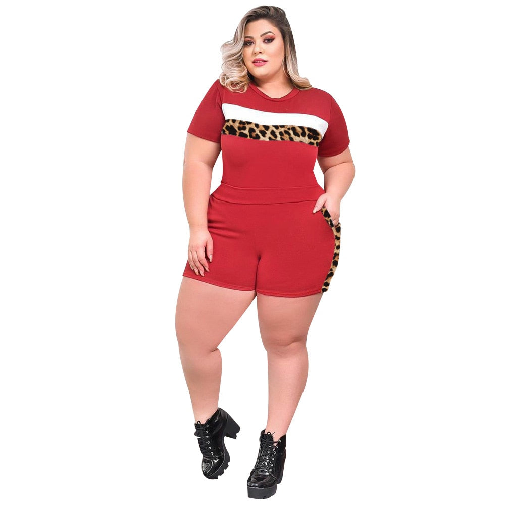 Plus Size Two Pieces Set Women Leopard Print T-Shirts And Pants - 201531602 Red / XL / United States Find Epic Store