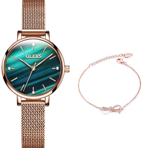 OLEVS Rose Gold Starry Sky Quartz Watch - 200363144 Steel-Green Dial / United States Find Epic Store