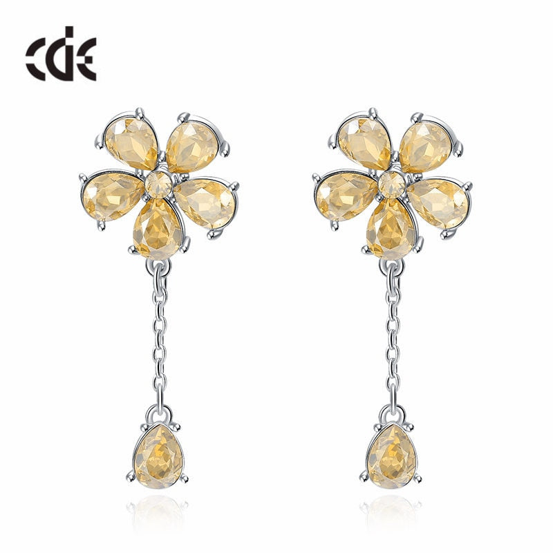 Champagne Flower Drop Earrings with Crystals Botanical Earrings - 200000168 Find Epic Store