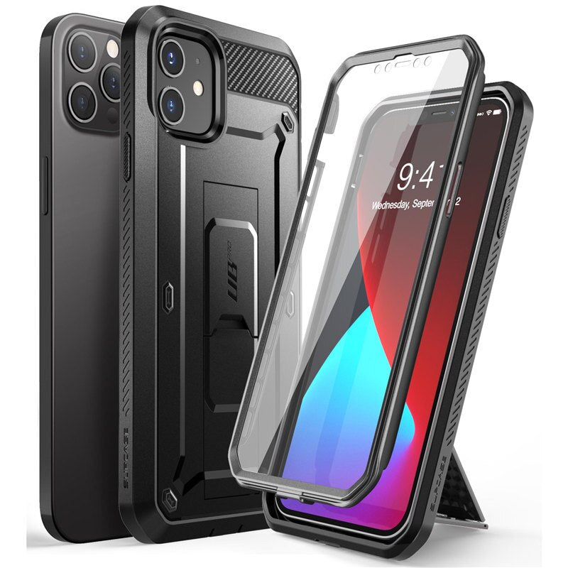 For iPhone 12 Case 12 Pro Case 6.1"(2020) UB Pro Full-Body Rugged Holster Cover with Built-in Screen Protector&Kickstand - 380230 PC + TPU / Black / United States Find Epic Store