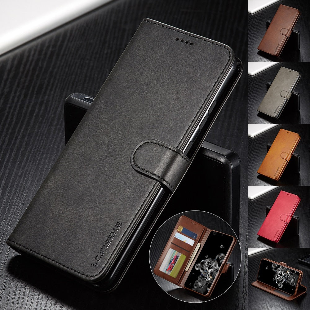 Black Color Case - Leather Case for Samsung Galaxy S20 S21 Ultra Plus A71 A51 A41 Note 20 10 Plus A70 A50 A20 A20e S9 S8 Plus Wallet Flip Cover - 380230 Find Epic Store