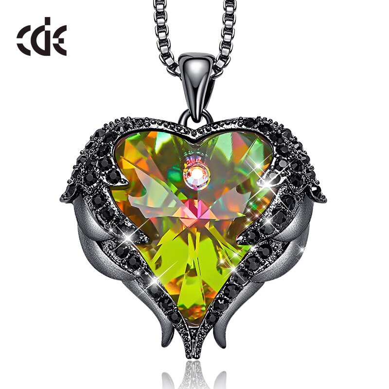 Crystal Necklace New Design Sparkling Heart Blue Stone Pendant Necklace for Women Angel Wing Original Jewelry - 200000162 Olive Black / United States / 40cm Find Epic Store
