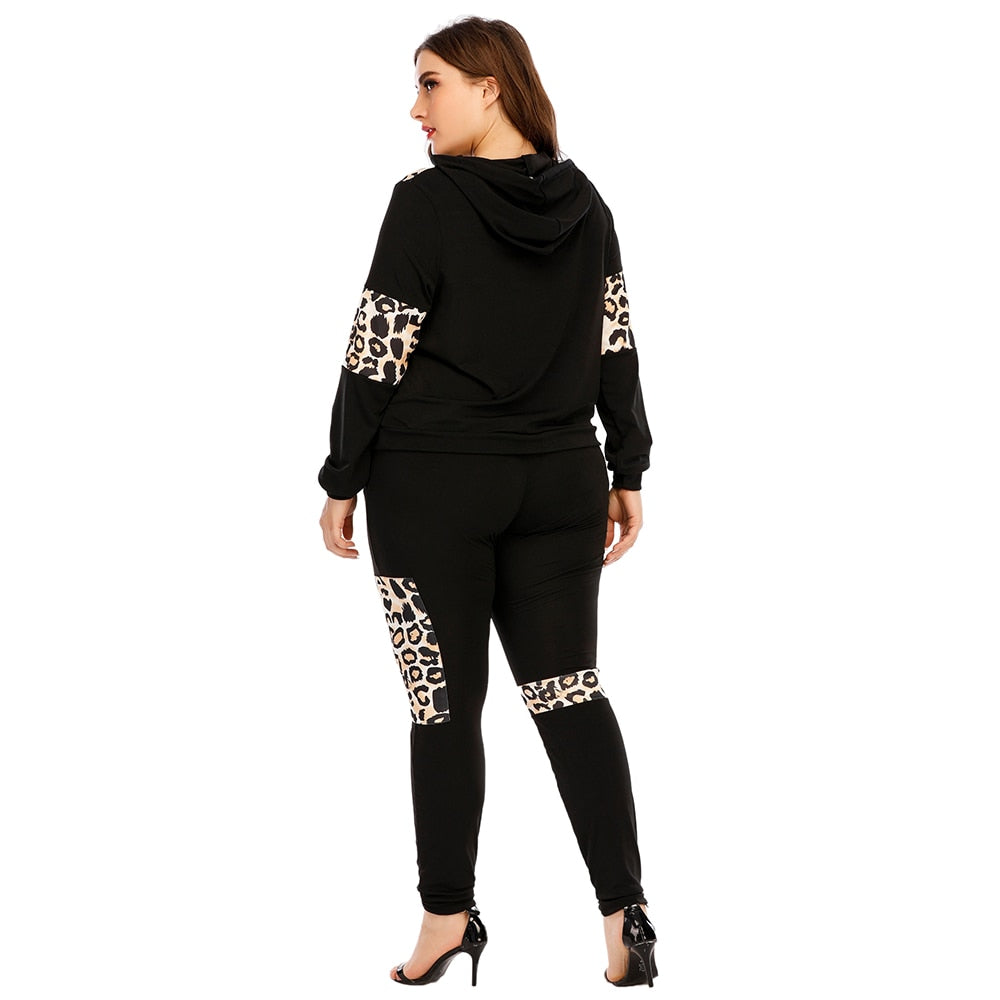Matching Sets Plus Size Leopard Print Hoodies + Sweatpants Sexy Two Pi ...